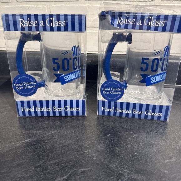 CCK Other - Lot Of 2 It's 5 O'Clock Somewhere' Hand Painted 15.8 oz Beer Glasses (new)